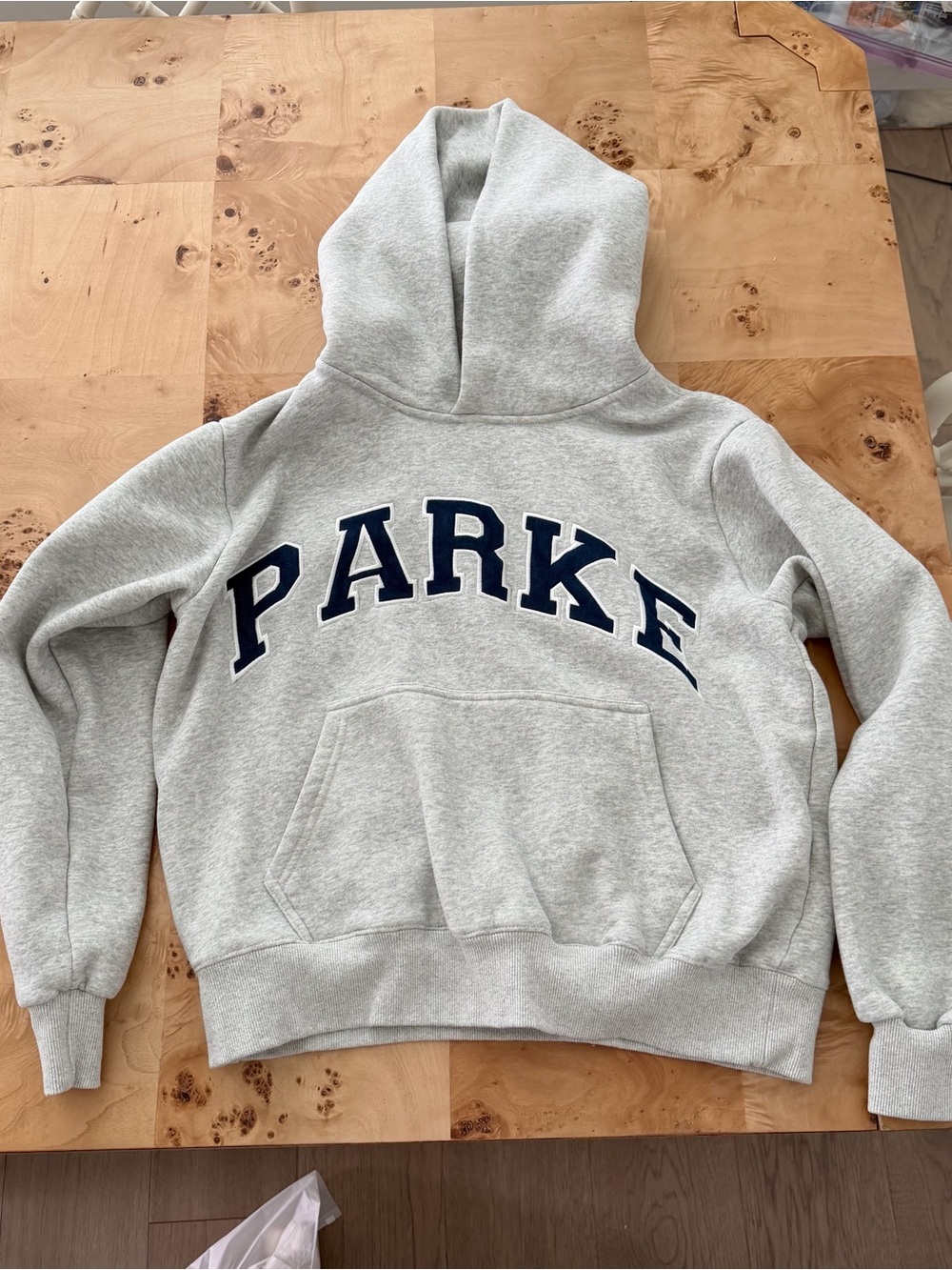 PARKE Grey Varsity Hoodie Sweatshirt - Classic Grey + Navy - S/M